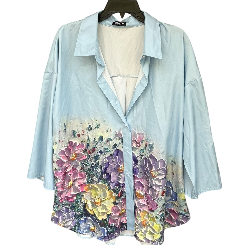 Floral Print Button-Down Shirt by Noracora - Size XXL - Preloved